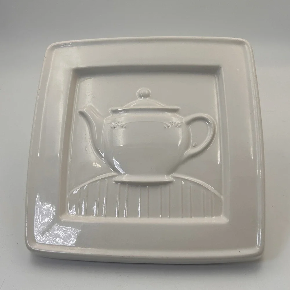 Vintage Pfaltzgraff Tea Rose pattern square stoneware trivet and wall plaque